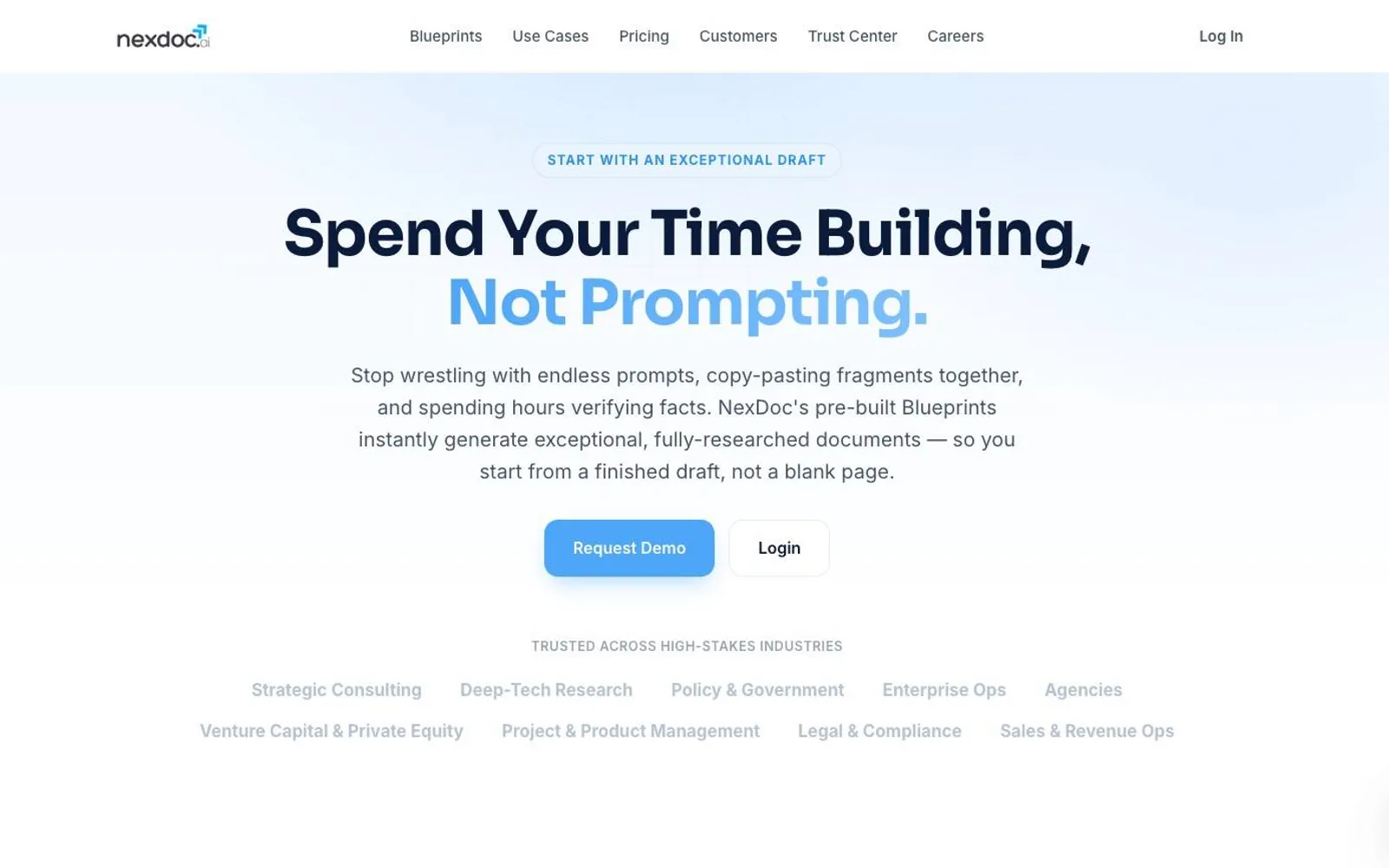 The NexDoc AI homepage, an enterprise B2B SaaS site built by WebWorks.