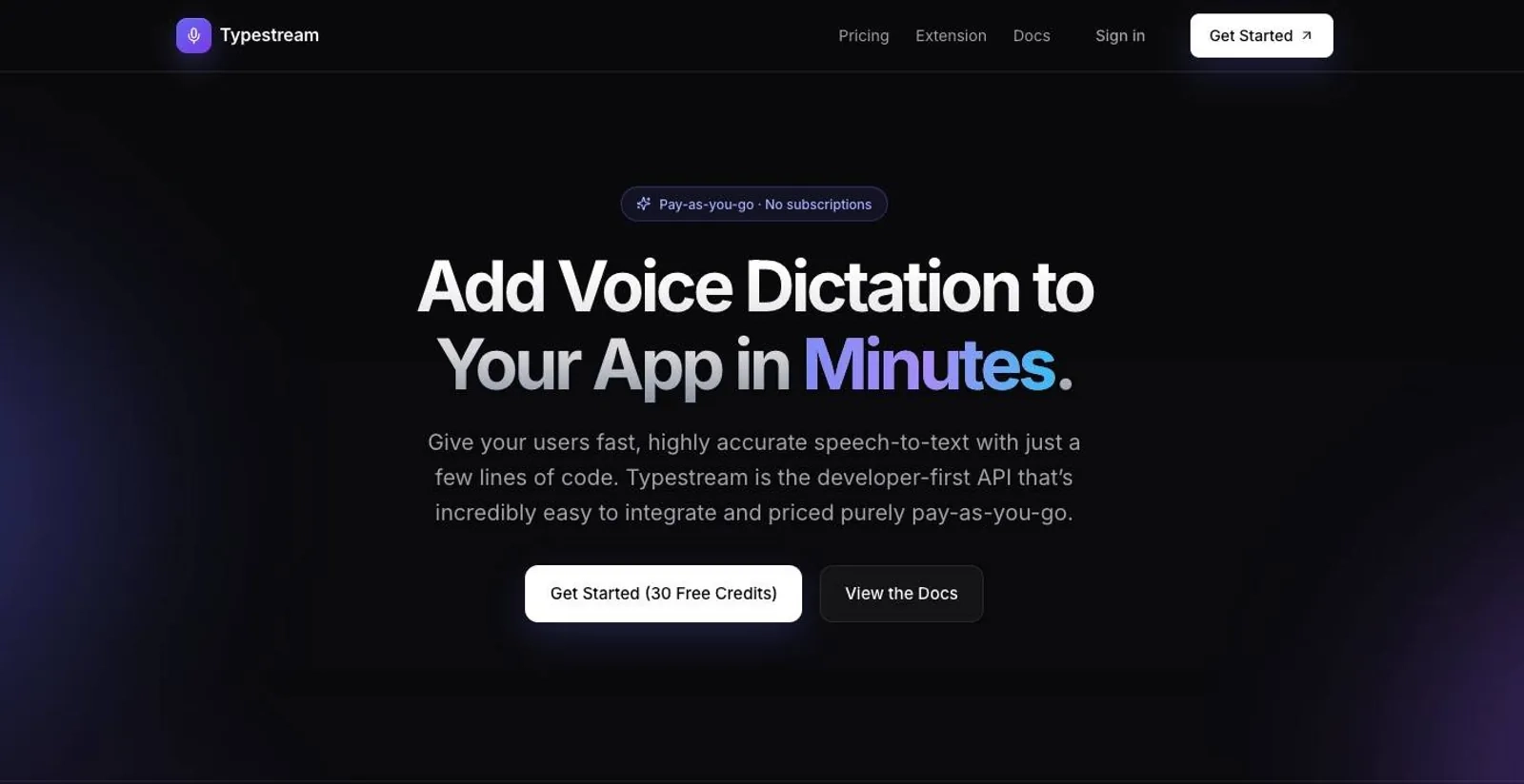 The TypeStream homepage, a developer tools site built by WebWorks.
